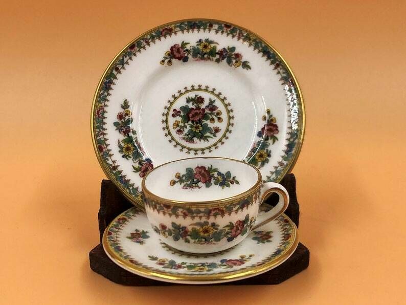 Coalport China Ming Rose Miniature 8 Piece Cabinet Display Tea Set. Teapot, Creamer, Sugar & 1 Trio. photo furniture