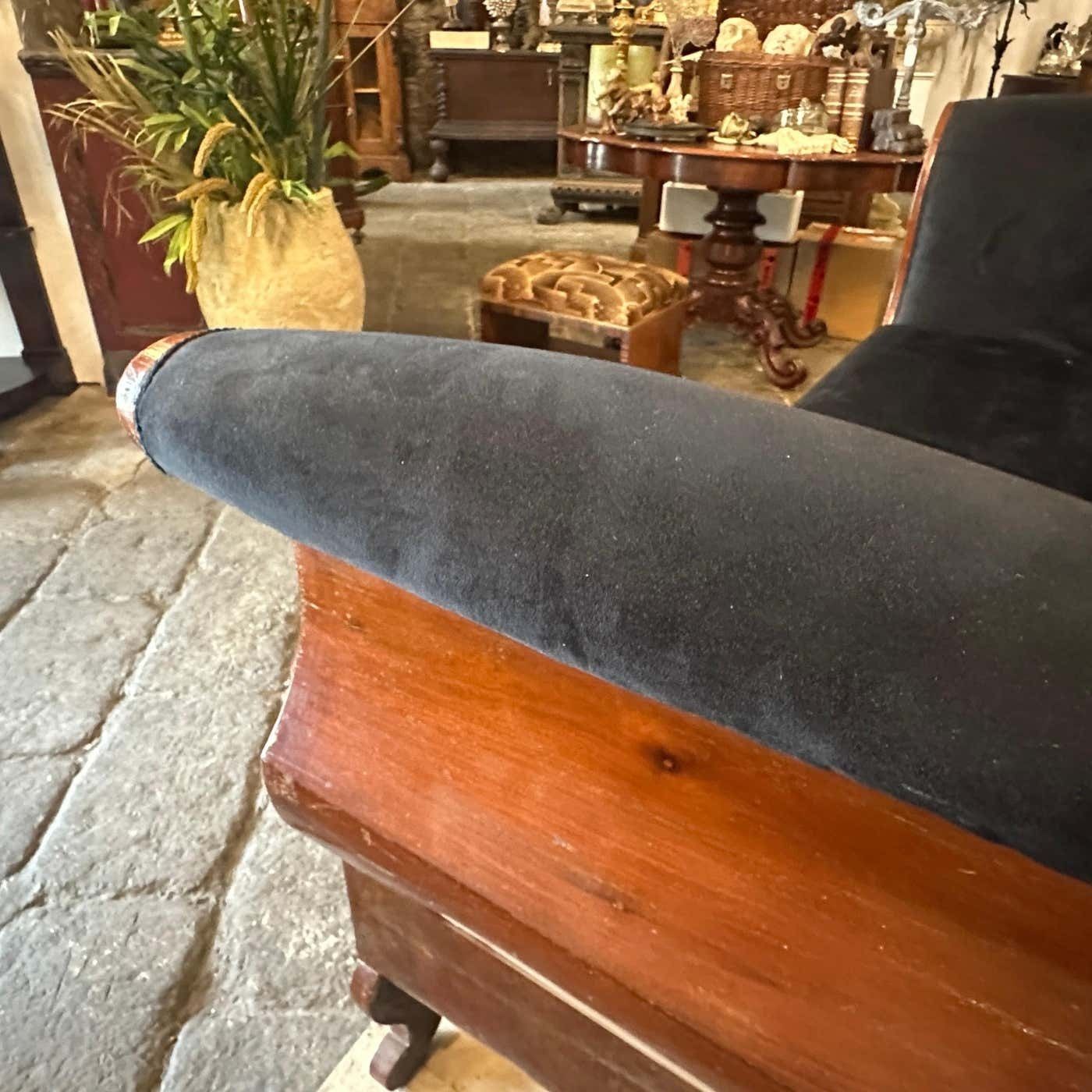 C. 1840 Charles X Inlaid Wood And Black Velvet Sicilian Sofa photo vintage