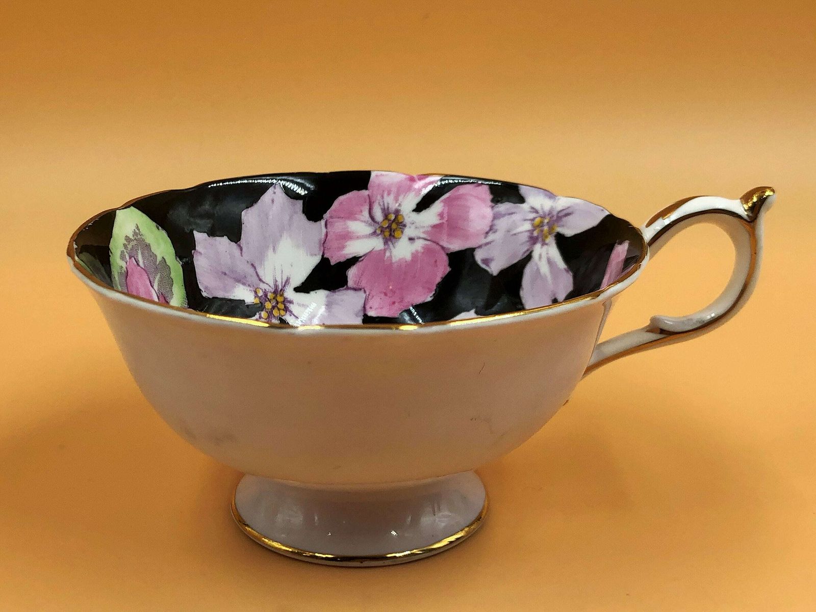 Paragon China Double Warranty Queen Mary Primrose Black Background On Pink Chintz Tea Cup And Saucer Duo. No. 7656.   Free Uk Post photo Home Decor
