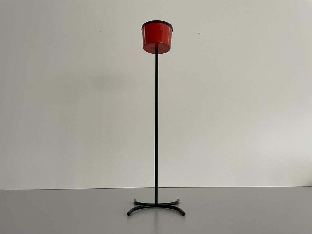 Red And Black Metal Italian Design Unusual Floor Ashtray With Arc Foots, 1970s photo for sale
