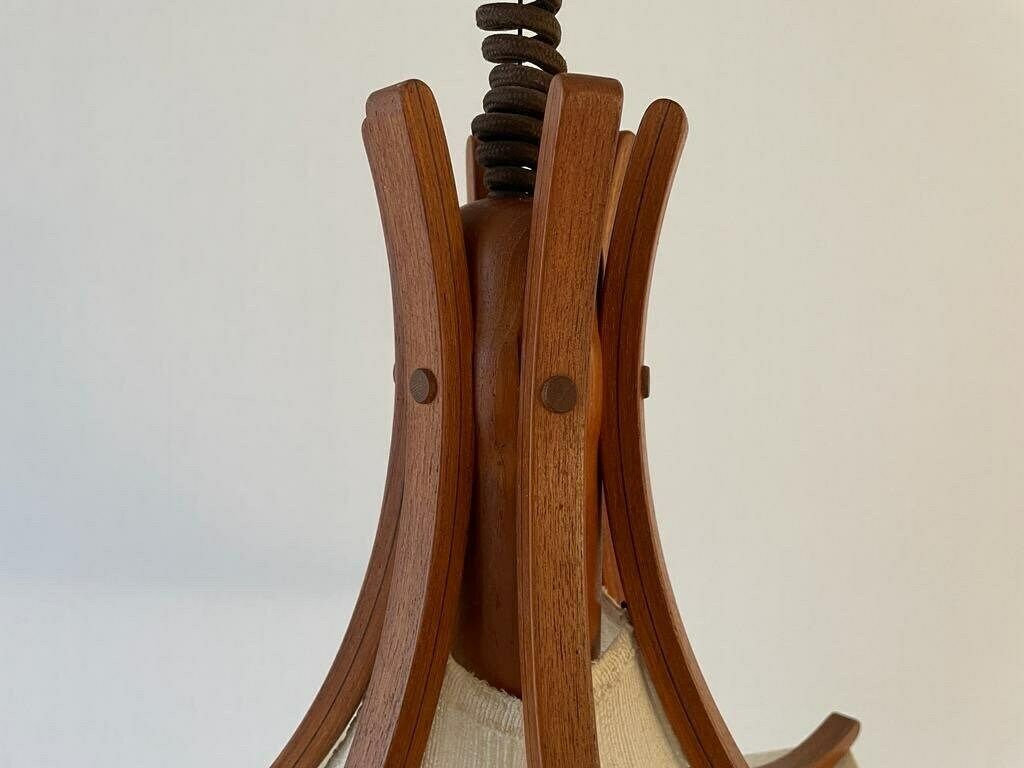 photo furniture Linen And Wood Adjustable Height Pendant Lamp By Domus, 1980s, Italy