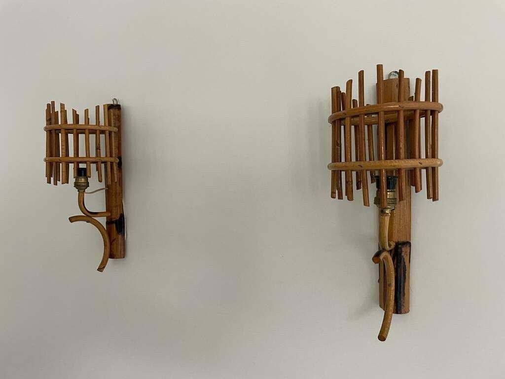 Italian Mid Century Bamboo Pair Of Wall Lamps, 50s/60s, Italy photo furniture