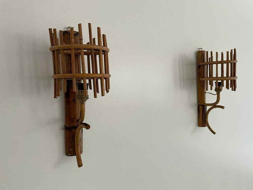 Italian Mid Century Bamboo Pair Of Wall Lamps, 50s/60s, Italy photo for sale