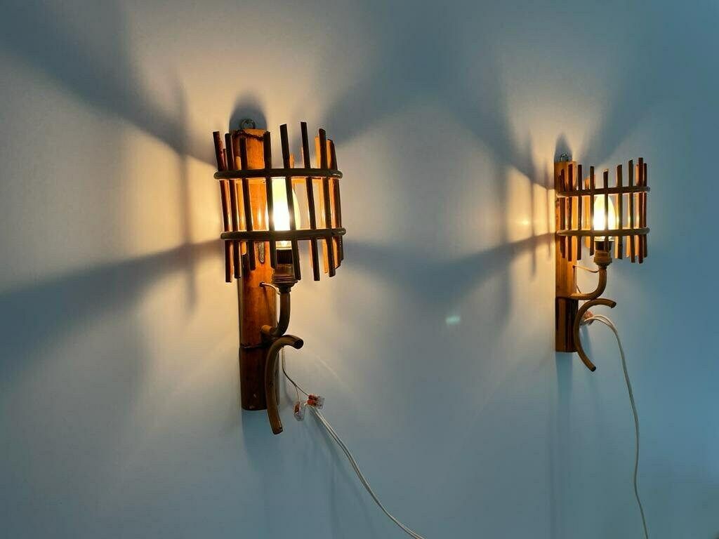 Italian Mid Century Bamboo Pair Of Wall Lamps, 50s/60s, Italy photo Lighting