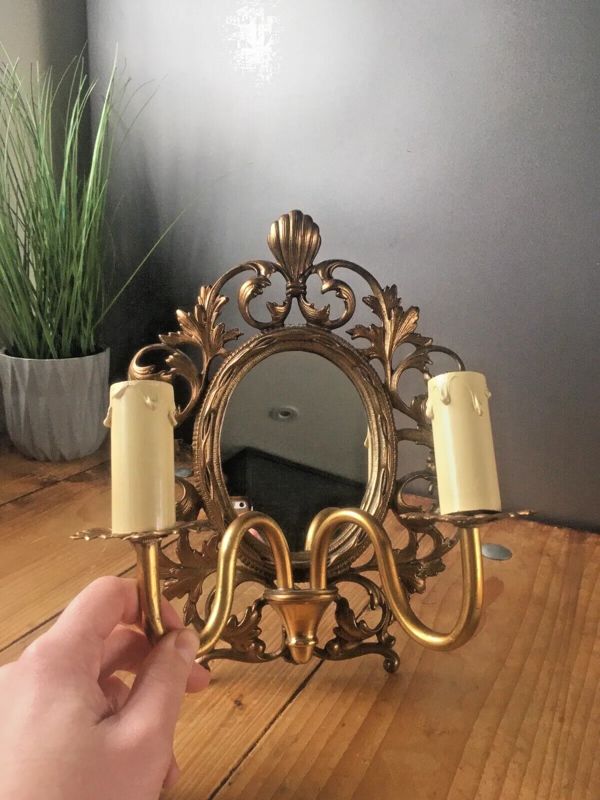 Antique Louis XV French Gilt Bronze Rococo Mirror Sconce Wall Light Beatrice photo vintage