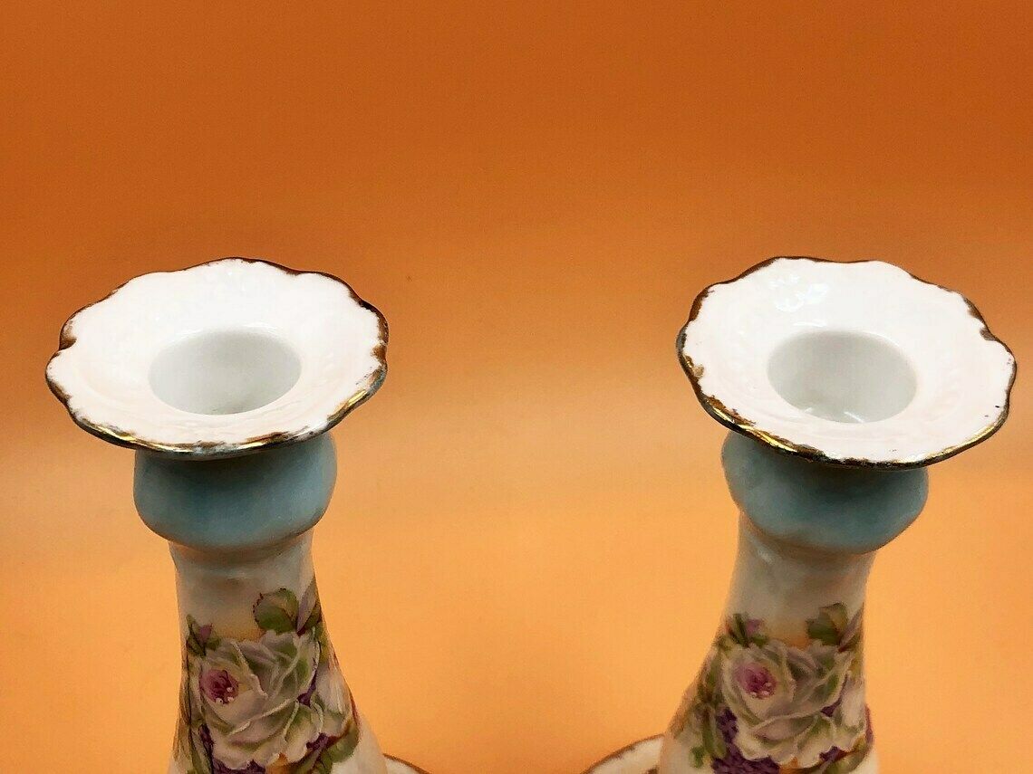 Pair Of Antique Limoges P & P Paroutaud Freres Porcelain Candlesticks. C1900. photo furniture