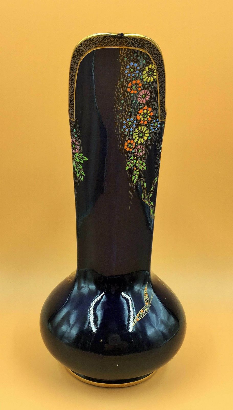 Art Deco Crown Devon Fieldings Cobalt Blue Lustre Gilt And Enameled Jug / Pitcher. A127 photo for sale