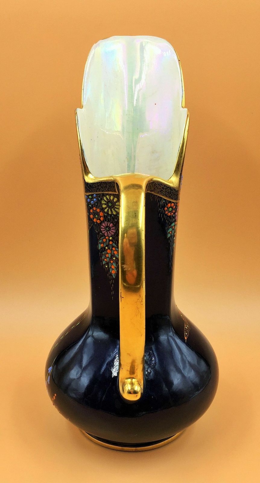 Art Deco Crown Devon Fieldings Cobalt Blue Lustre Gilt And Enameled Jug / Pitcher. A127 photo Home Decor
