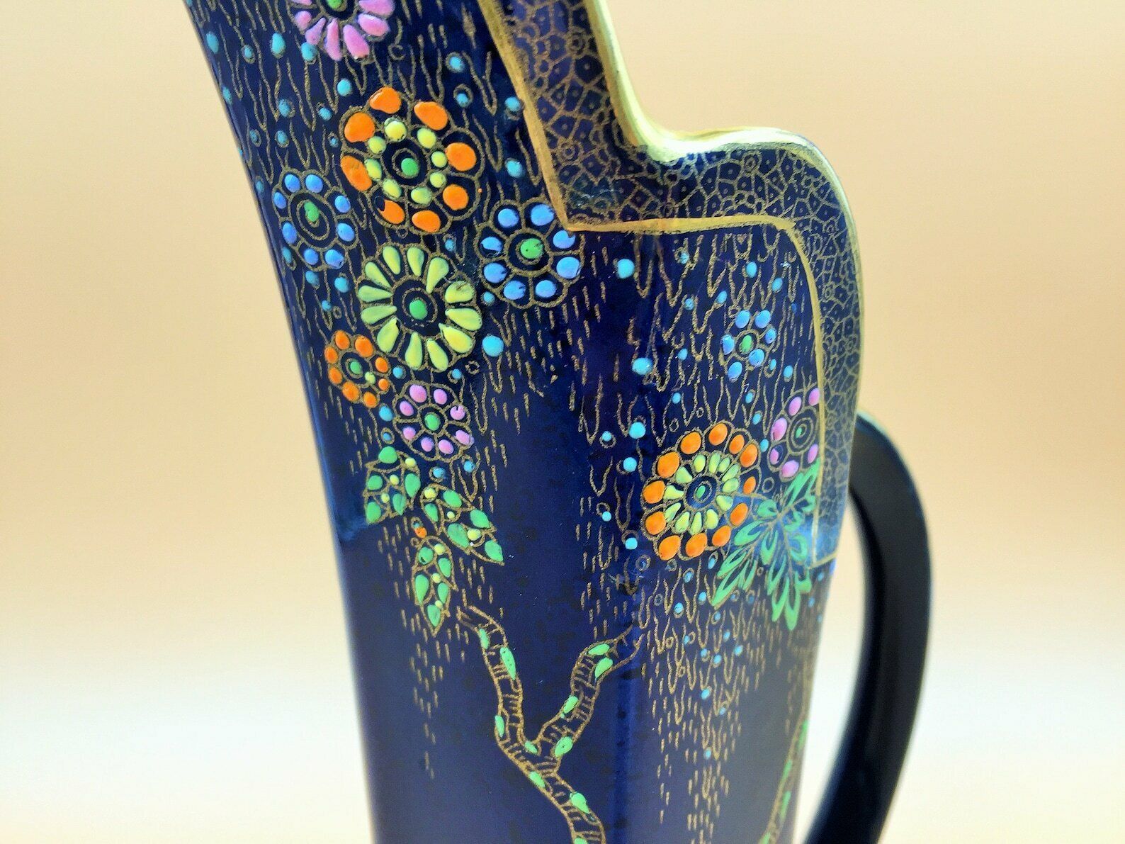 Art Deco Crown Devon Fieldings Cobalt Blue Lustre Gilt And Enameled Jug / Pitcher. A127 photo 75.0