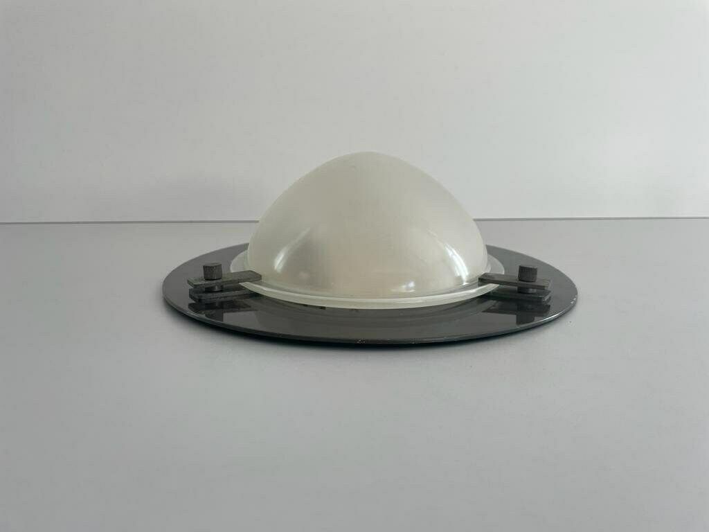 Italian Oval Glass & Black Backplate Industrial Wall Or Ceiling Lamp, 1960s, Italy photo for sale