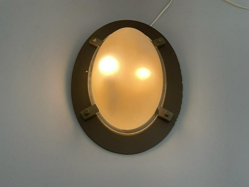 photo furniture Italian Oval Glass & Black Backplate Industrial Wall Or Ceiling Lamp, 1960s, Italy
