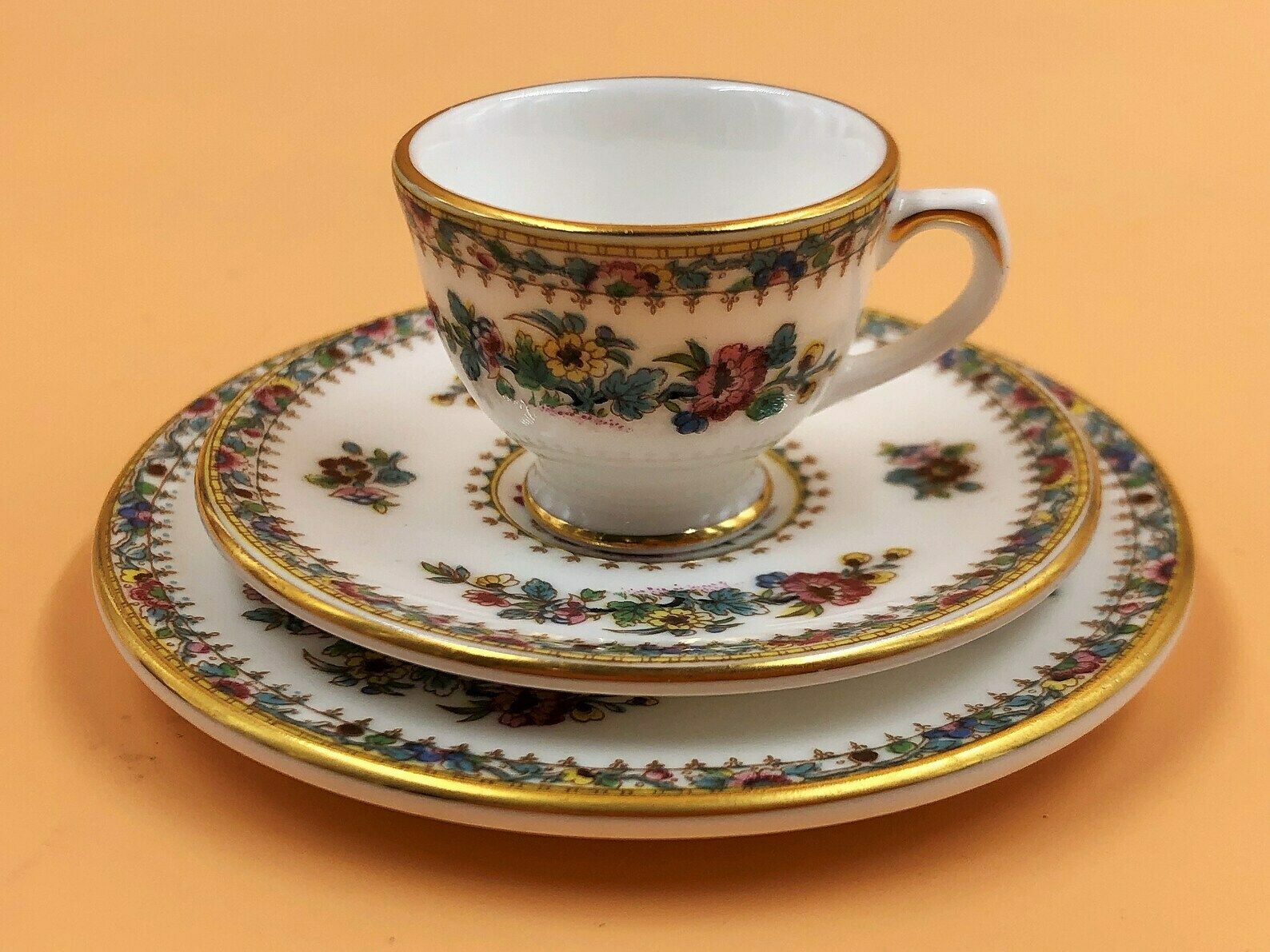 Coalport China Ming Rose Miniature 8 Piece Cabinet Coffee Set. Coffee Pot, Creamer, Sugar, & 1 Trio photo 75.0