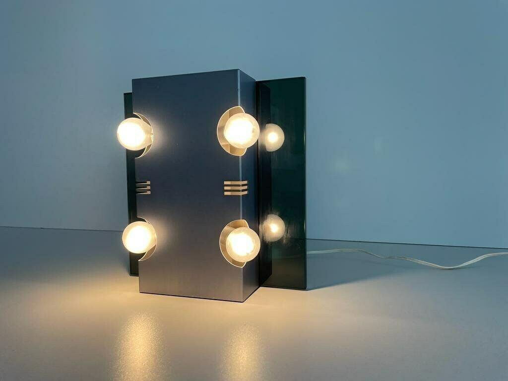 Italian Grey Metal & Glass Ufo Design Single Wall Lamp By Luci, 1970s, Italy photo vinterior