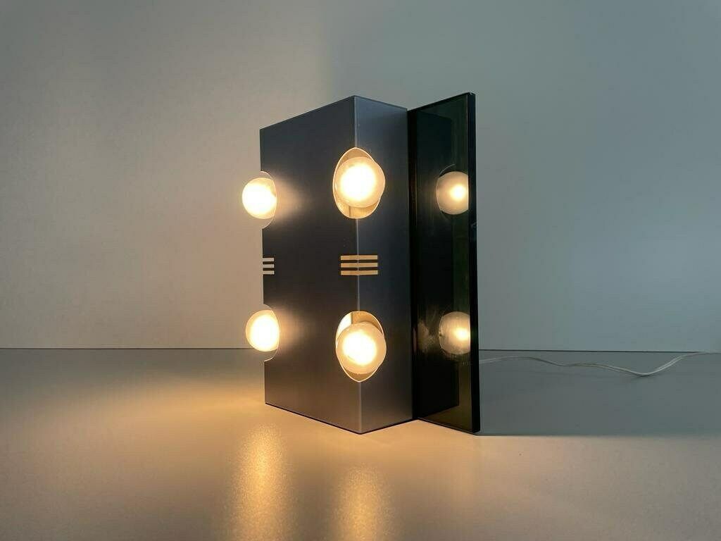 Italian Grey Metal & Glass Ufo Design Single Wall Lamp By Luci, 1970s, Italy photo buy