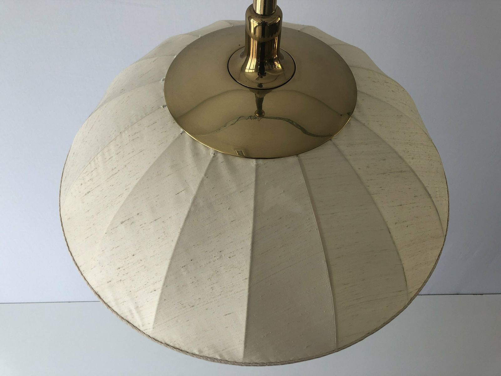 Wonderful Beige Fabric And Brass Adjustable Shade Mid Century Modern Xl Pendant Lamp By Schröder & Co, 1970s, Germany photo for sale