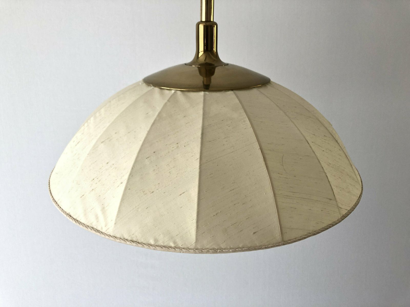 Wonderful Beige Fabric And Brass Adjustable Shade Mid Century Modern Xl Pendant Lamp By Schröder & Co, 1970s, Germany photo Lighting