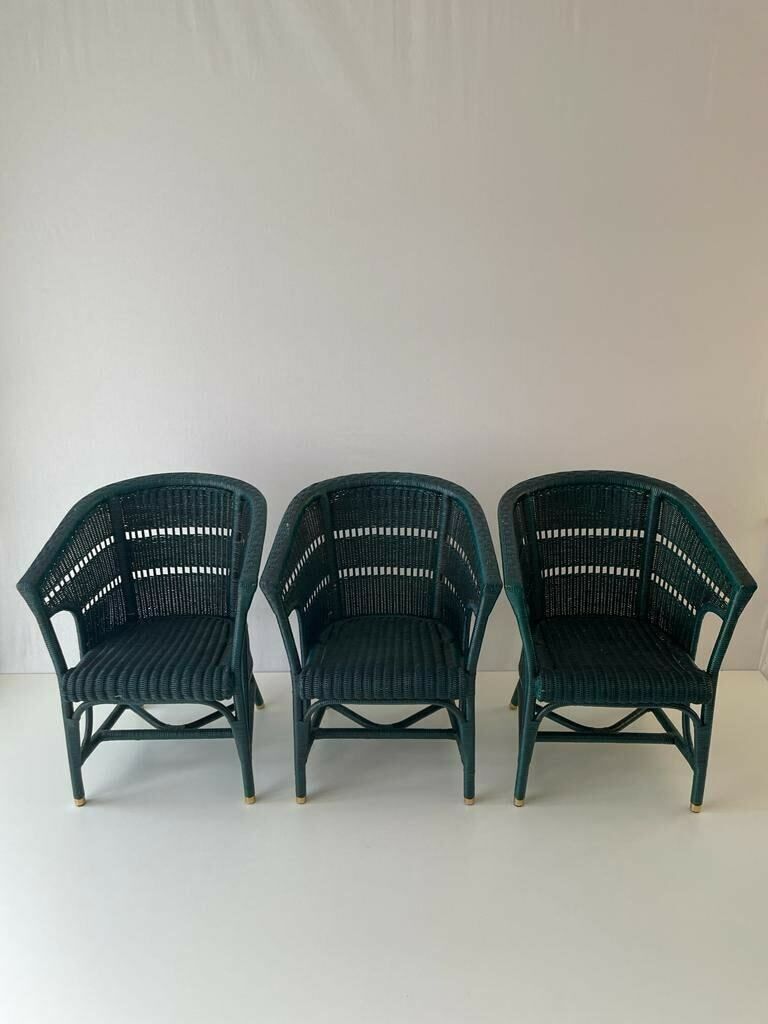 photo for sale Green Wicker Armchairs With Gold Foot Detail, 60s/70s, Germany