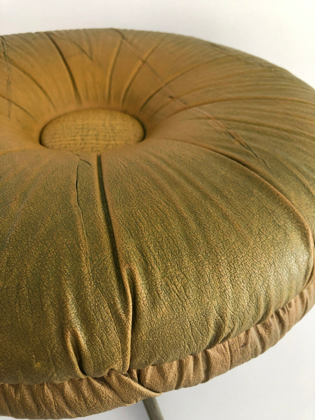 Rare Yellow Green Lux Leather Swivel Stool By Isku, 1960s, Finland photo buy