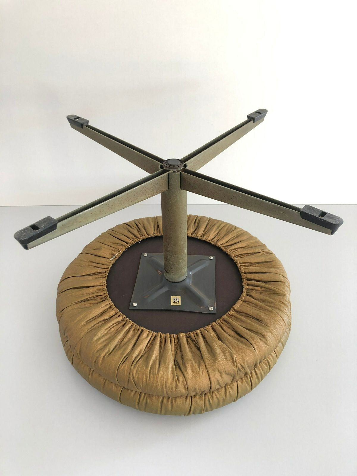 photo for sale Rare Yellow Green Lux Leather Swivel Stool By Isku, 1960s, Finland