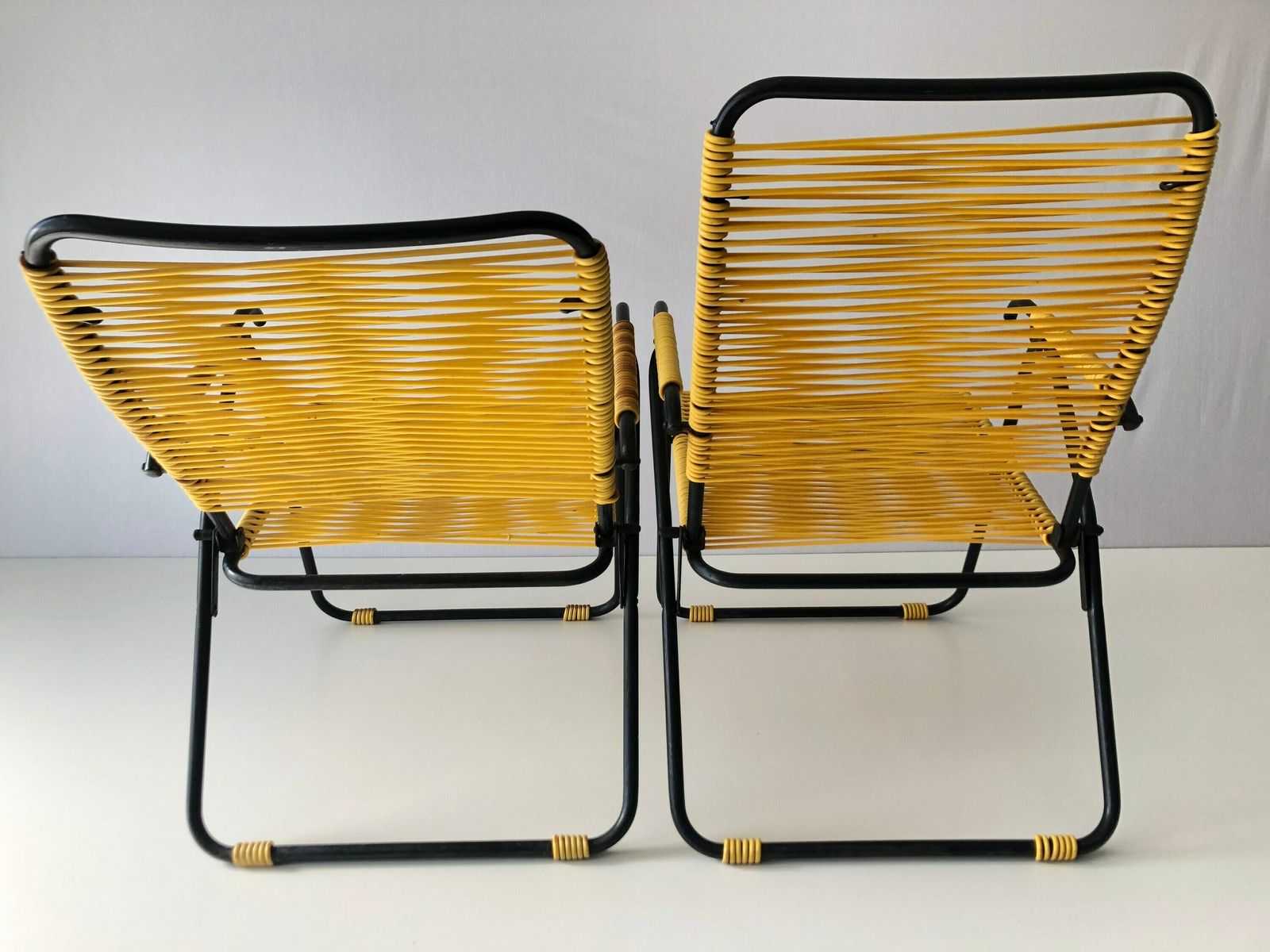 photo furniture Iconic Italian Yellow Pair Of Outdoor Spaghetti Armchairs, 1970s, Italy