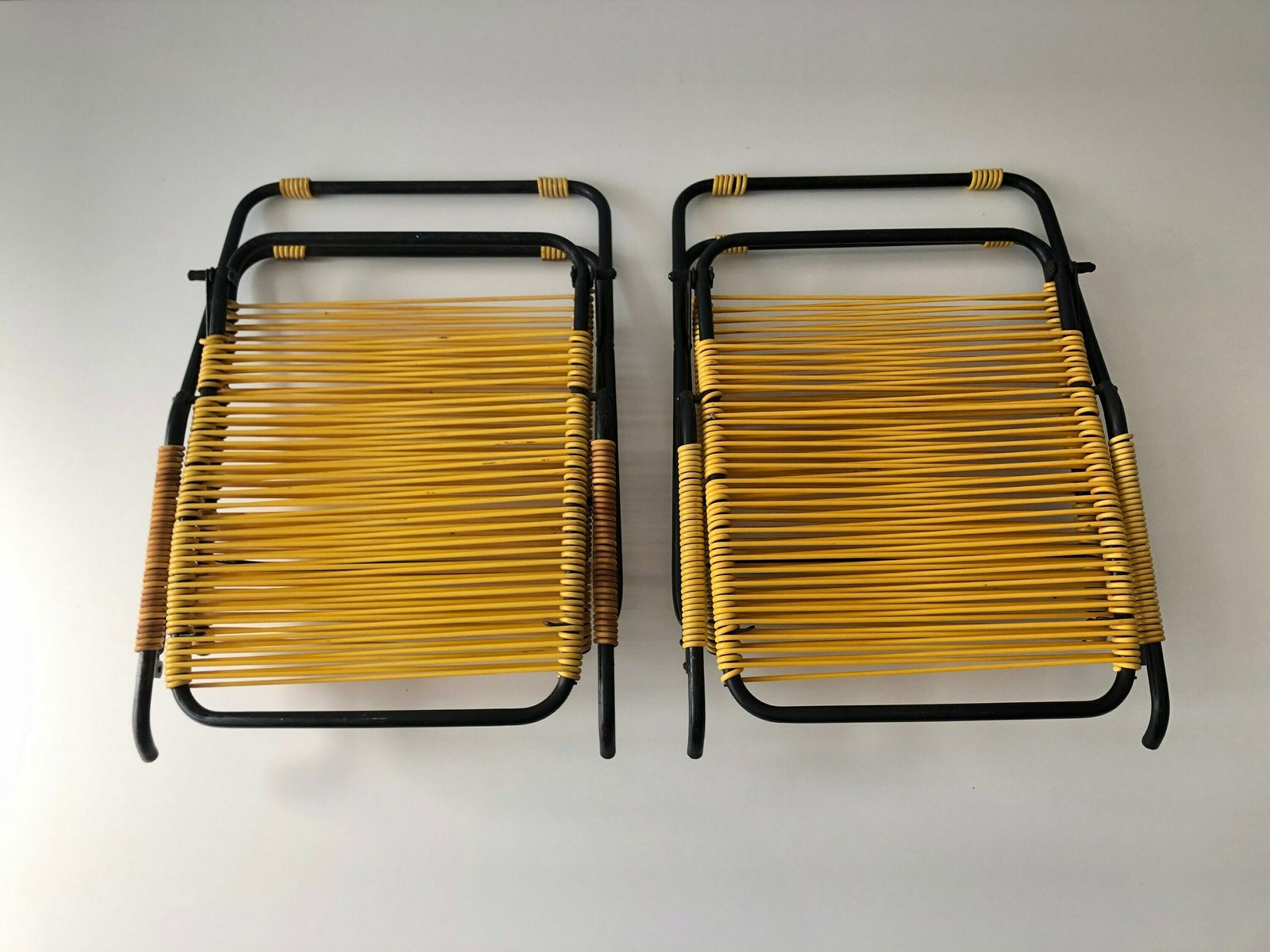 photo for sale Iconic Italian Yellow Pair Of Outdoor Spaghetti Armchairs, 1970s, Italy