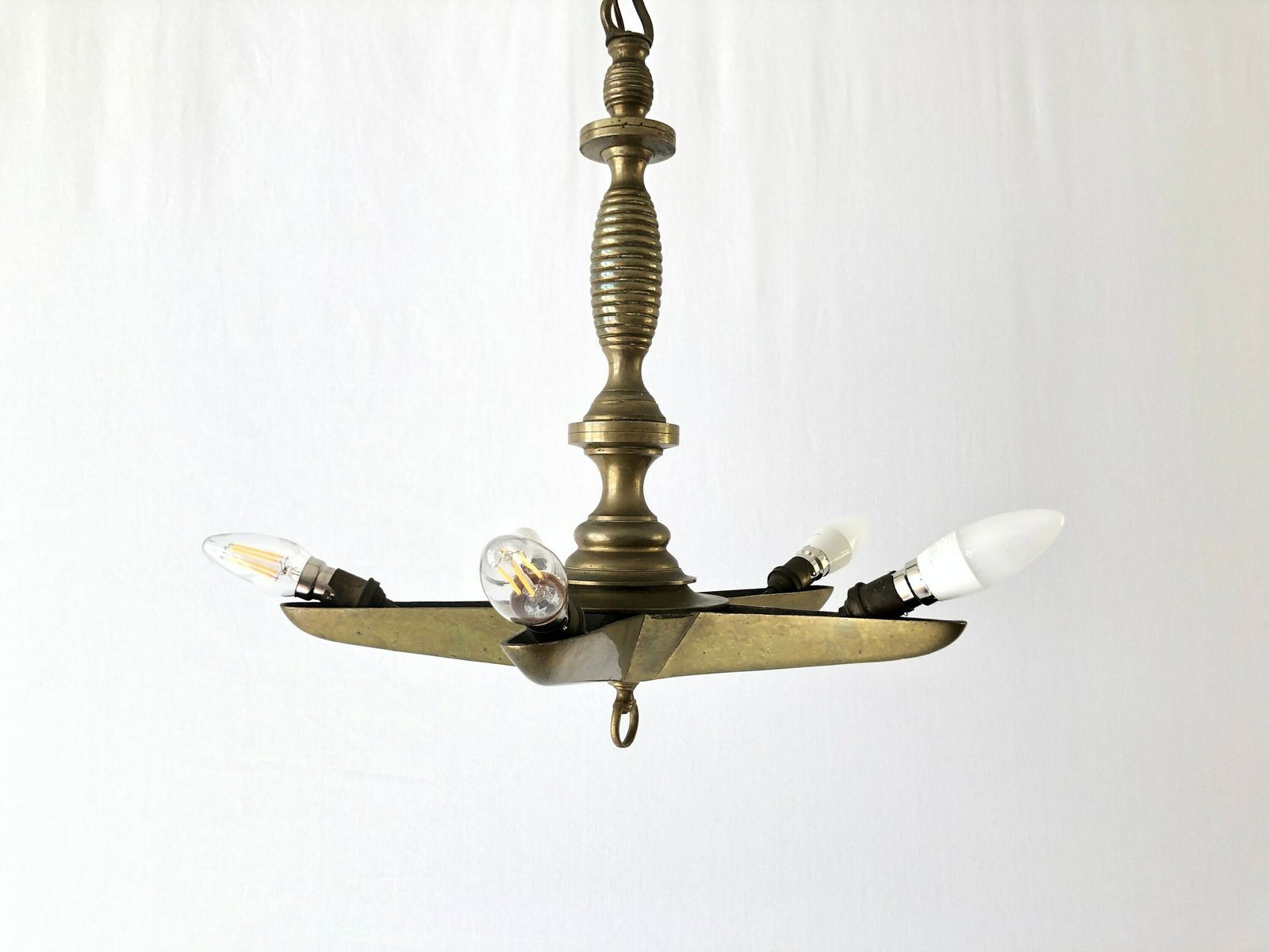 Unique Full Brass Star Design Church Chandelier, 30/40s, France photo furniture
