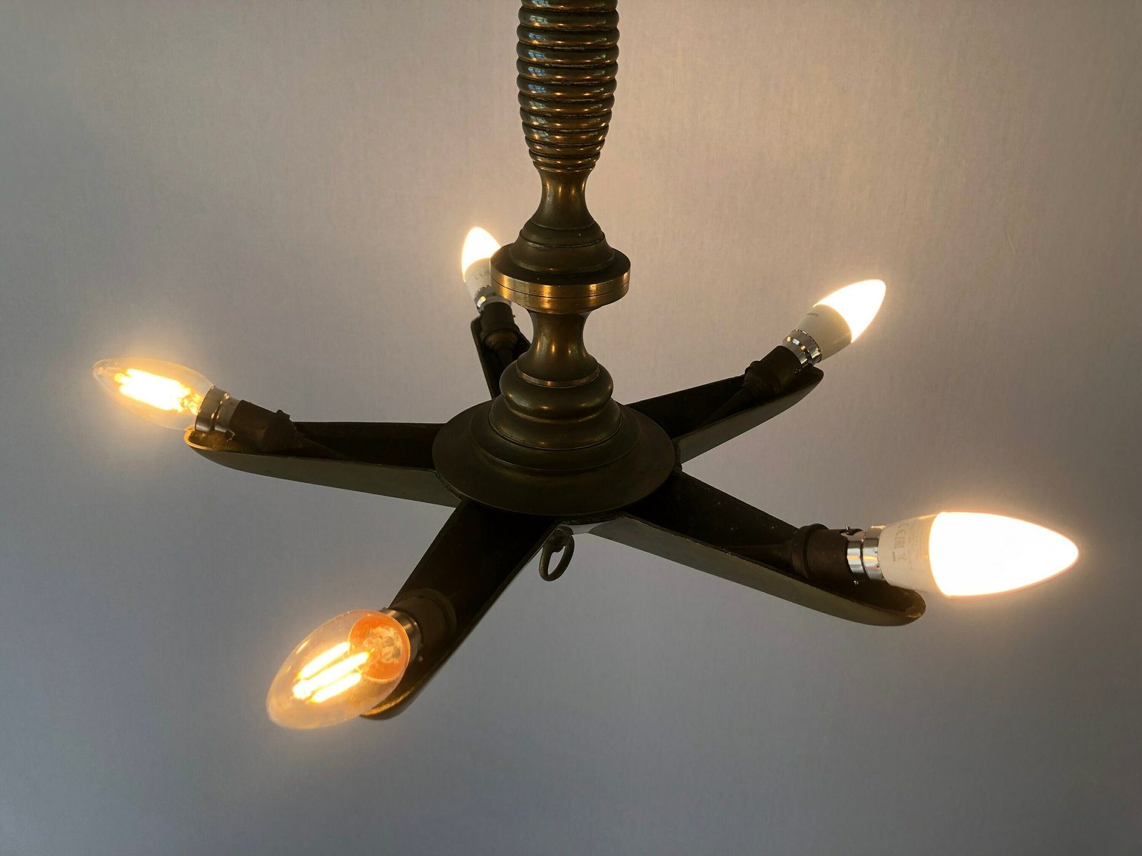 Unique Full Brass Star Design Church Chandelier, 30/40s, France photo Lighting