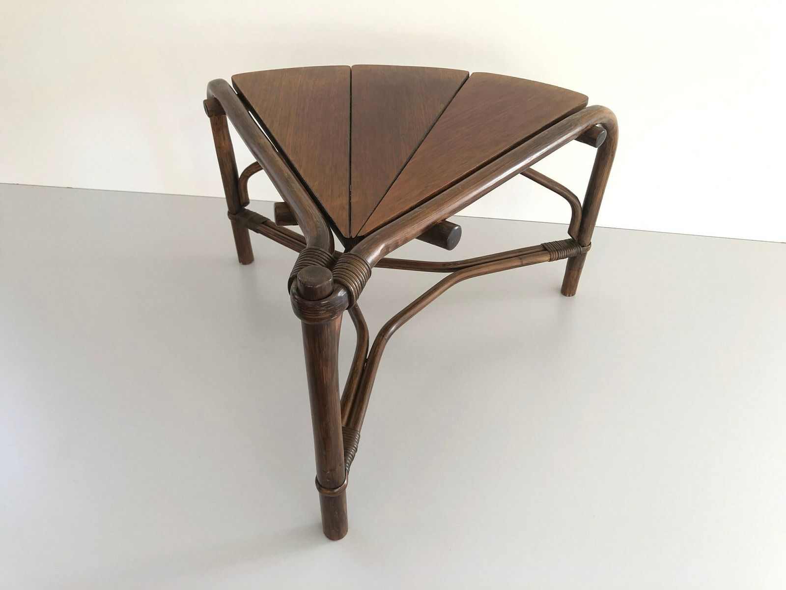 Dark Brown Bamboo   Wood Triangle Pieces Design Rare Coffee Table, 1960s