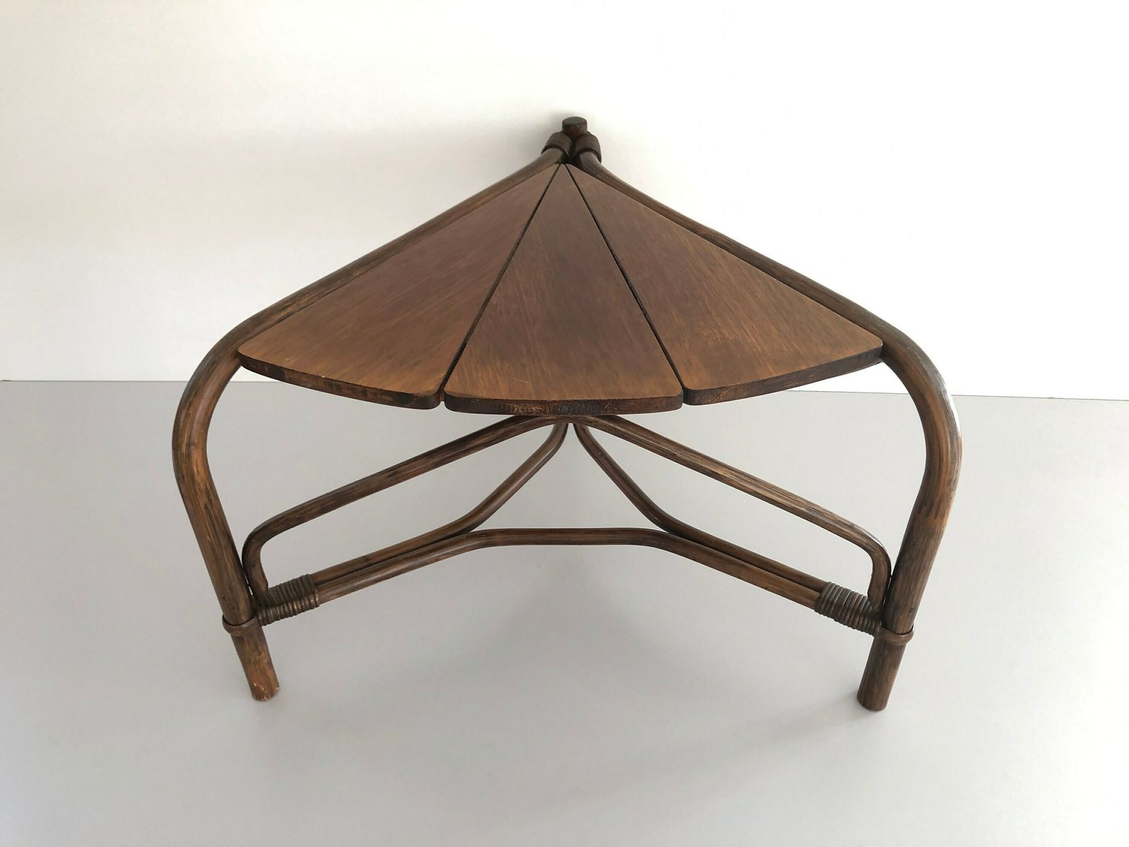 Dark Brown Bamboo   Wood Triangle Pieces Design Rare Coffee Table, 1960s photo vinterior