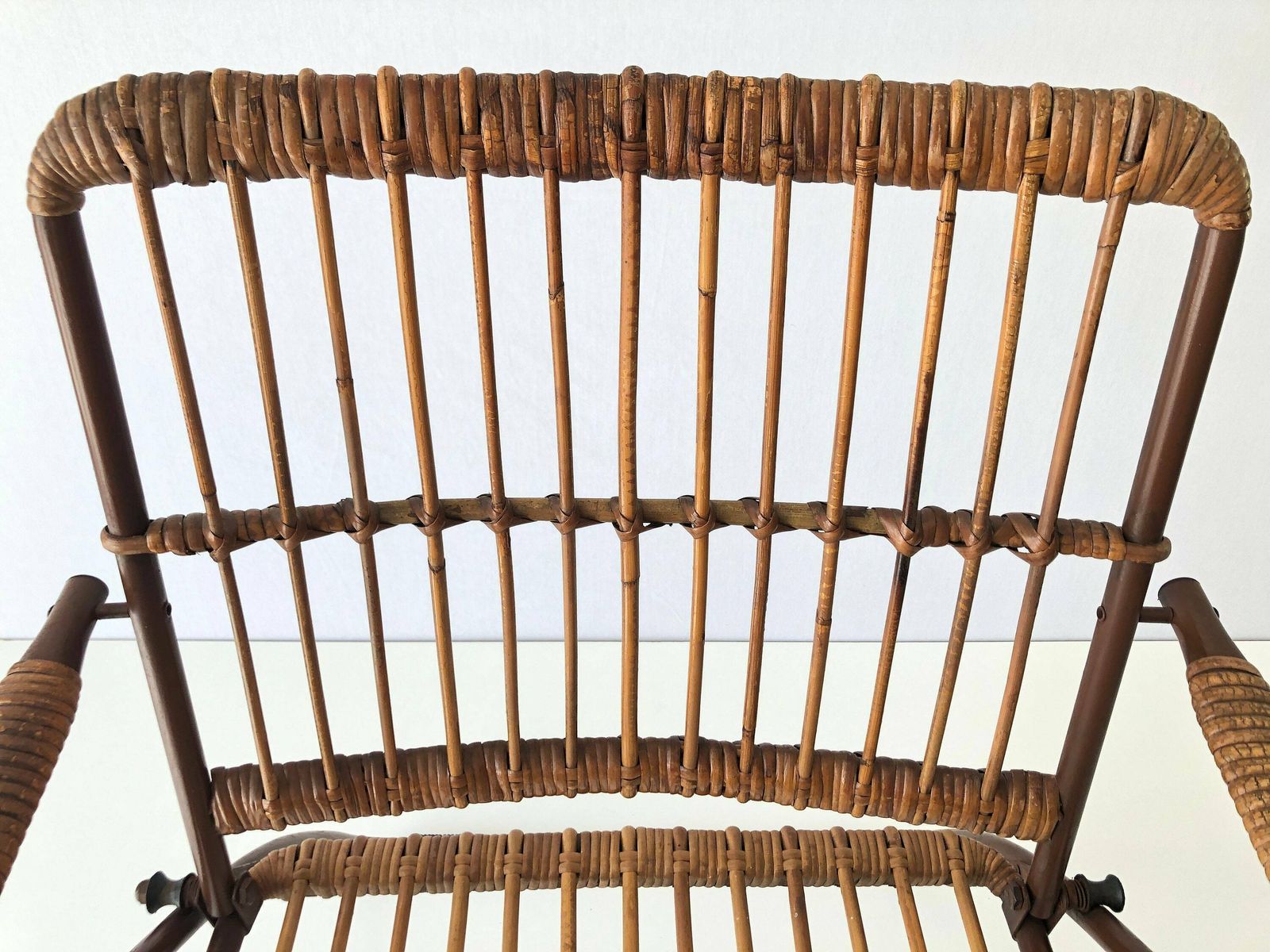 Mid Century Modern Italian Bamboo And Brown Metal Folding Armchair, 1960s, Italy photo buy