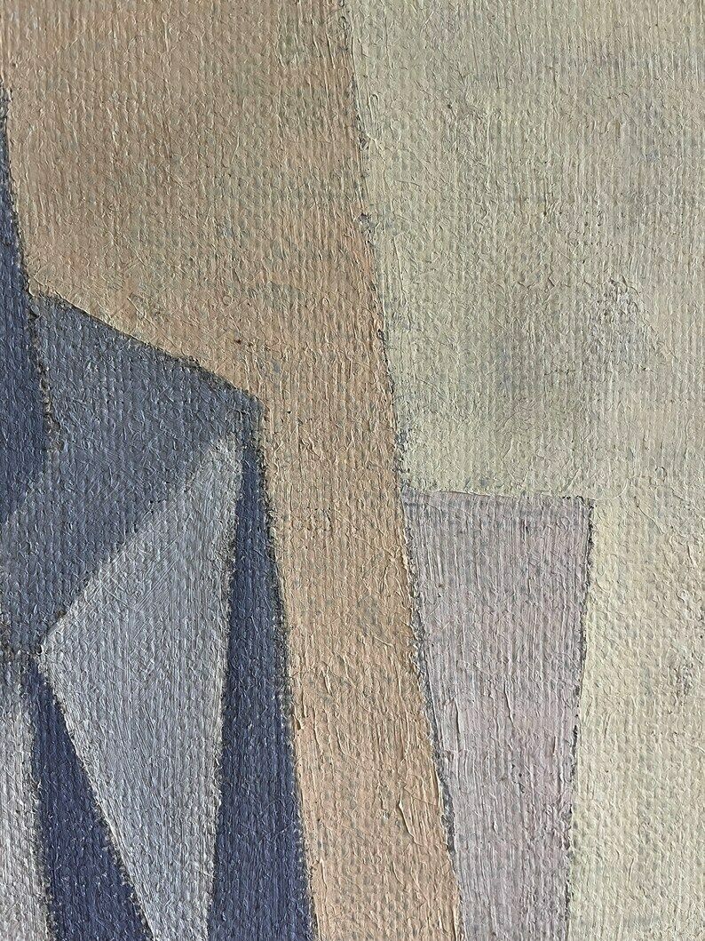 Italian Mid Century Cubist Oil On Canvas Painting Vintage Original Artwork In Pastel Colours Signed By Artist photo 650.0