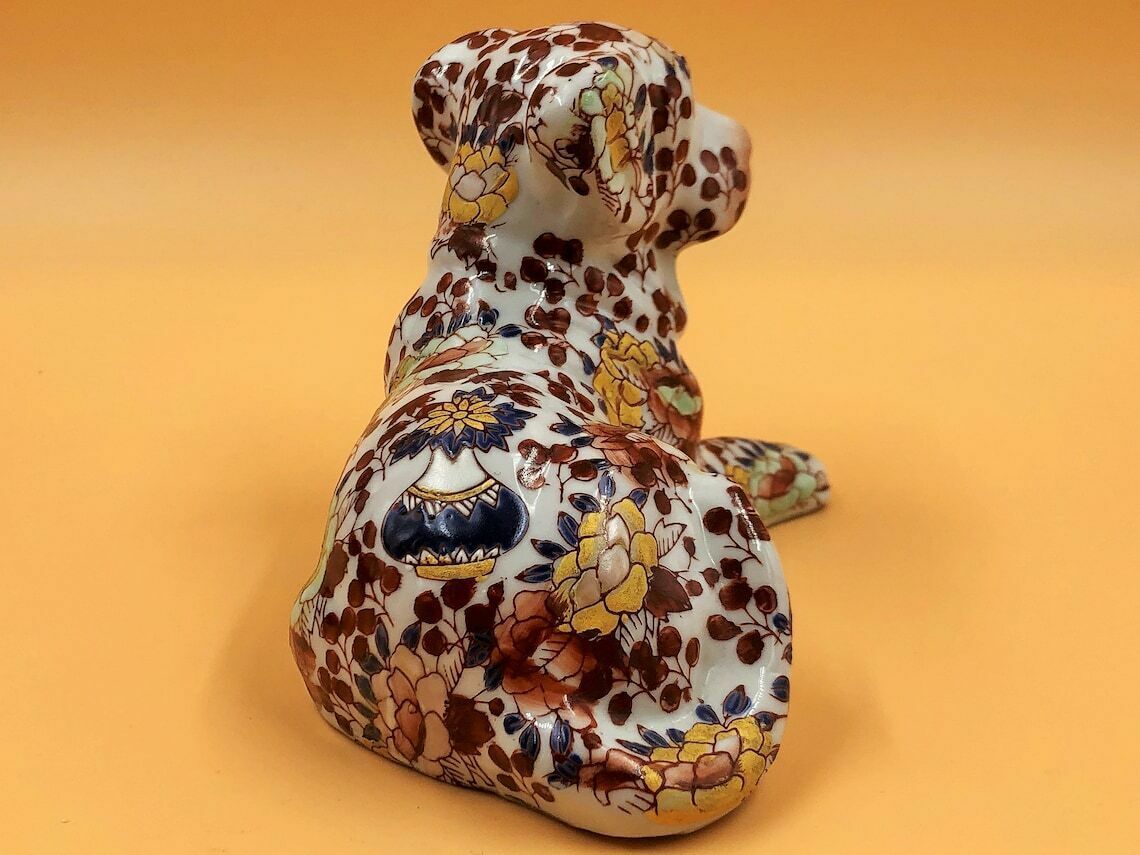 Signed Chinese Porcelain Hand Painted Imari Hound Dog By Yayou Zhen Cang. photo for sale