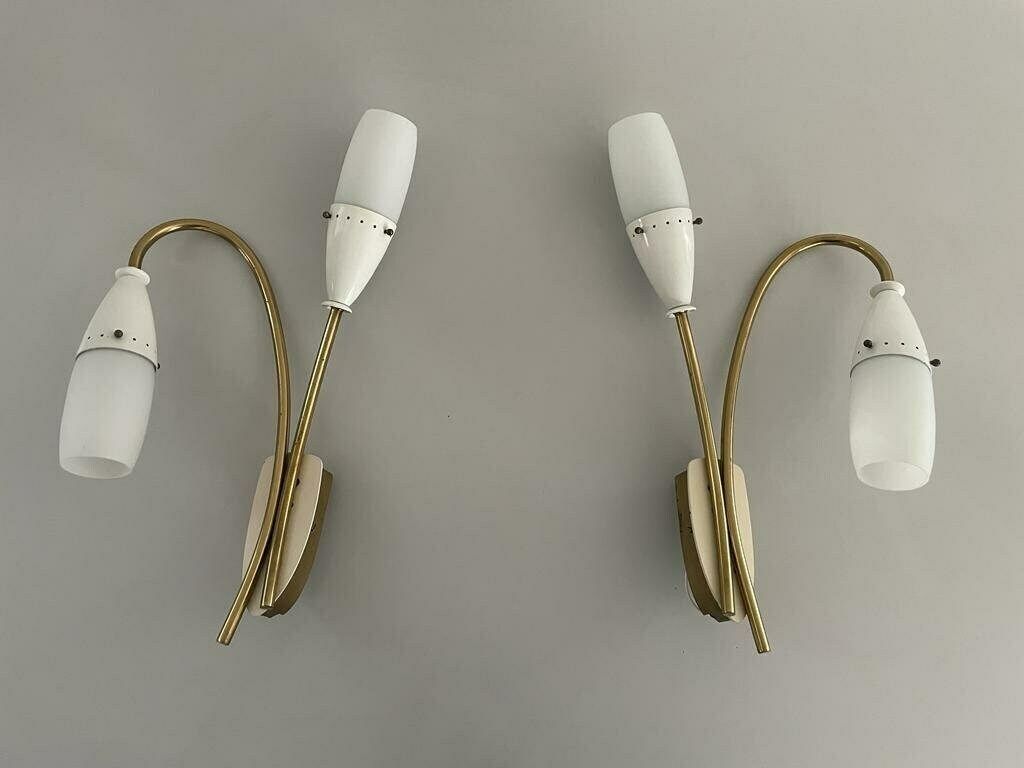 Italian Glass And White Metal Original Twin Head Sputnik Pair Of Sconces, 1950s, Italy
