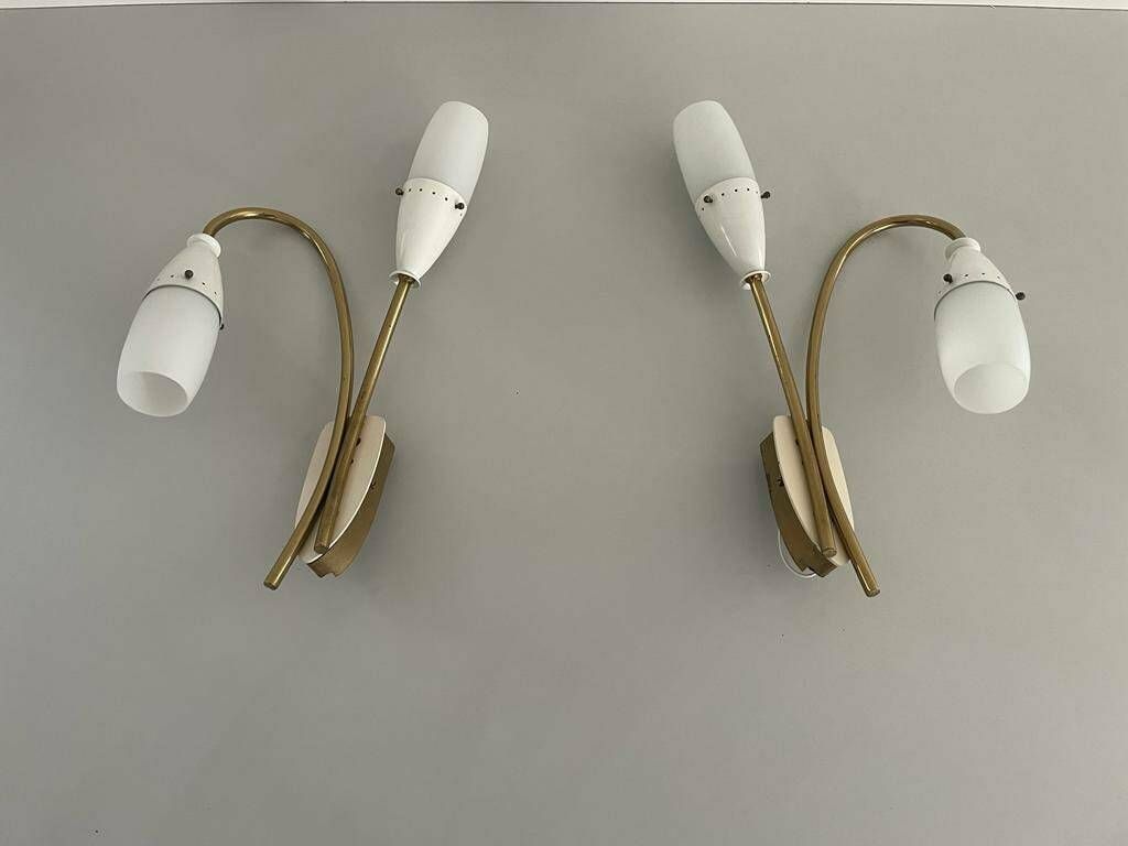 Italian Glass And White Metal Original Twin Head Sputnik Pair Of Sconces, 1950s, Italy photo for sale