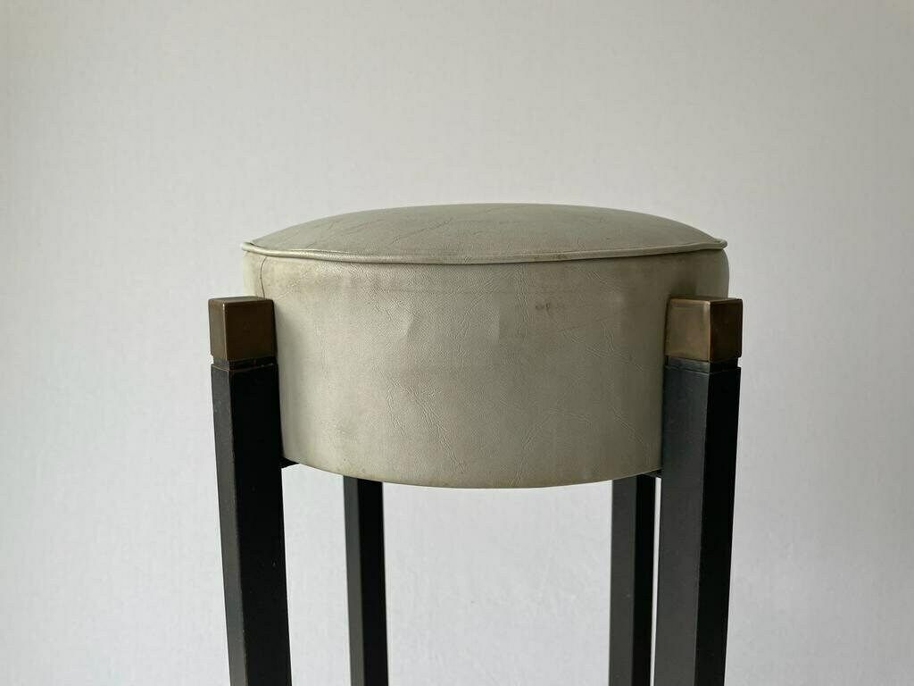 Italian Gray Leather Pair Of Bar Stools With Circle Footrests, 1960s, Italy photo 1353.0