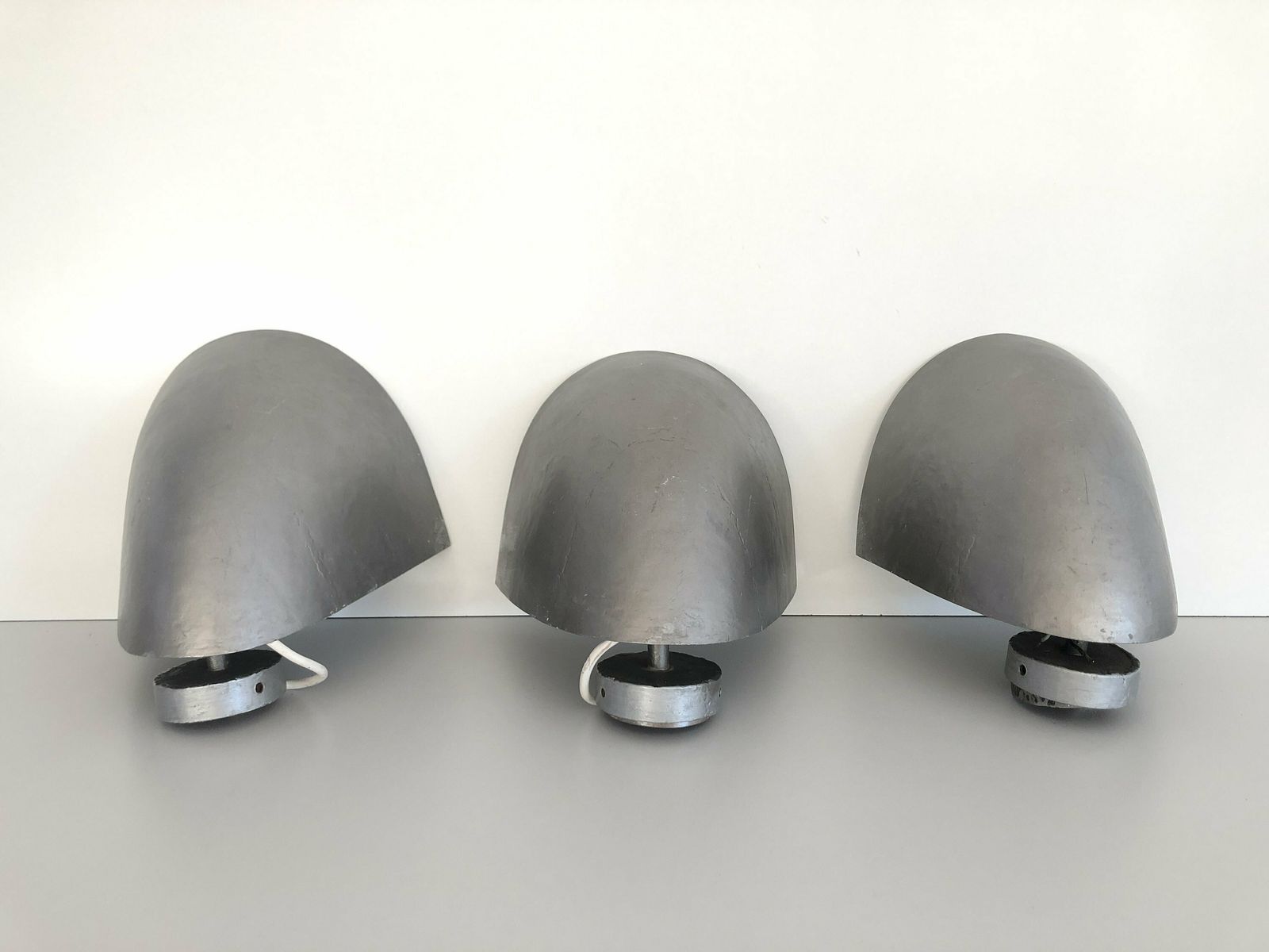 Gray Curved Metal Industrial Set Of 3 Church Sconces, 40s/50s, Germany photo 1240.0