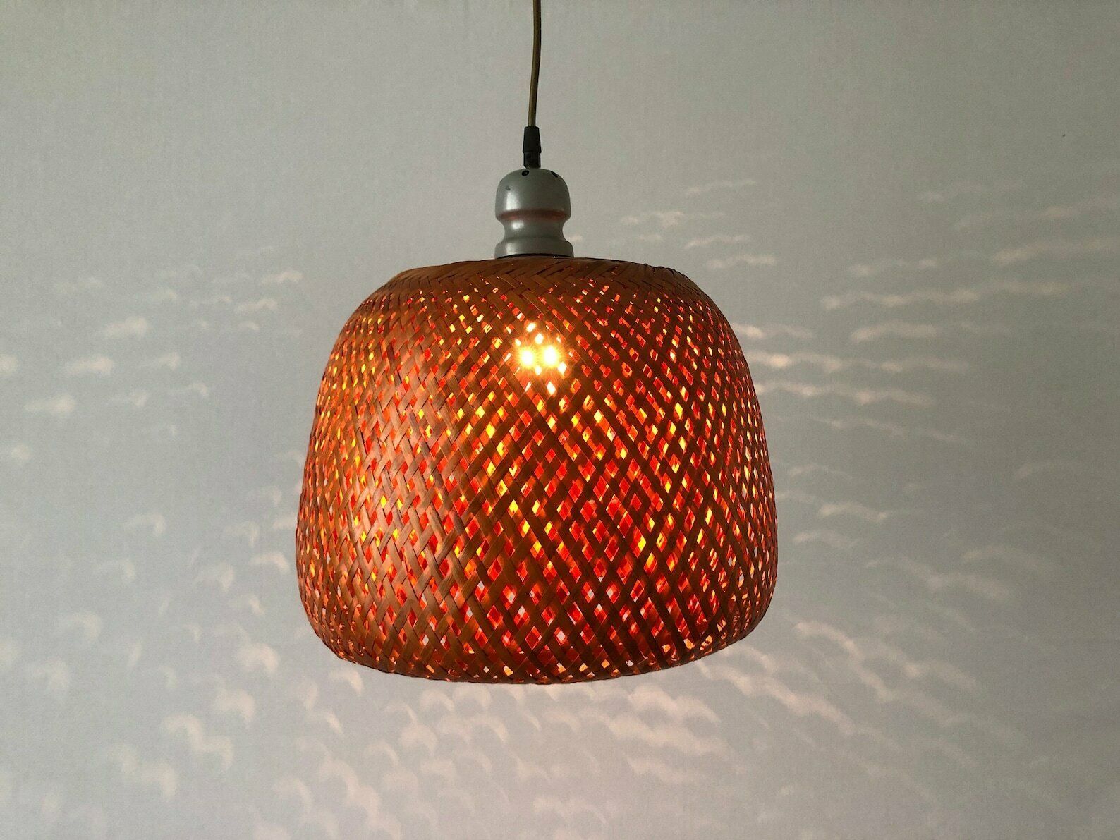 Unique Italian Design Wicker Pendant Lamp, 1960s, Italy