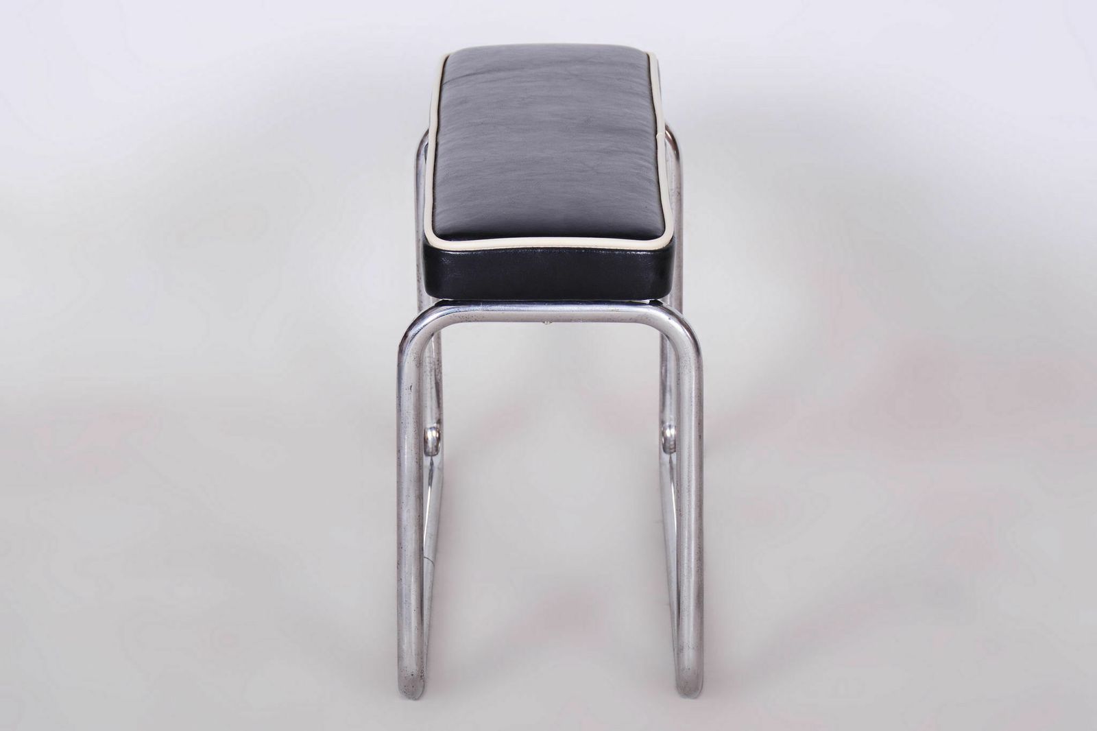 Restored Bauhaus Stool, High Quality Italian Leather, Chrome, Czechia, 1930s photo 600.0