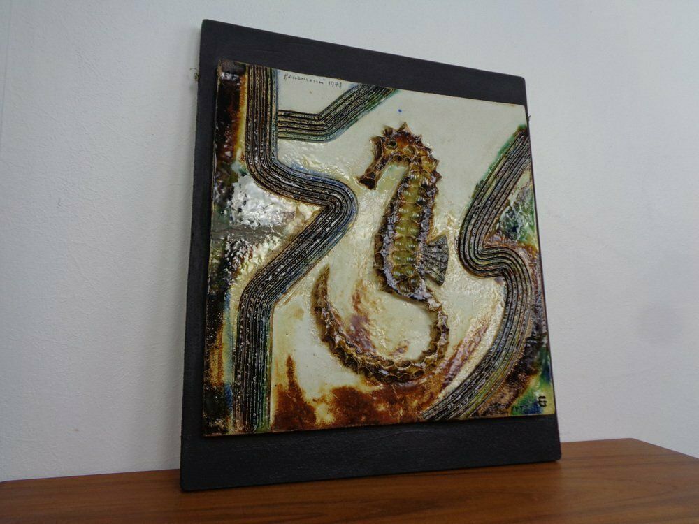 Large German Studio Ceramic Sea Horse Wall Plaque By Hausmann, 1978 photo 696.0