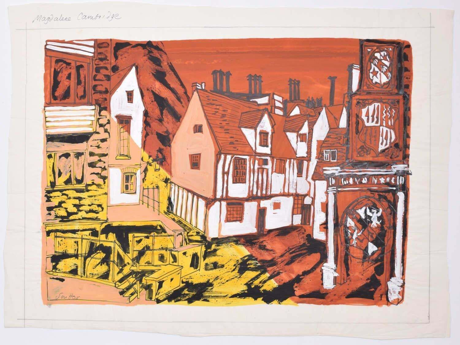 Magdalene College, Cambridge I Painting By Margaret Souttar 1960s photo furniture