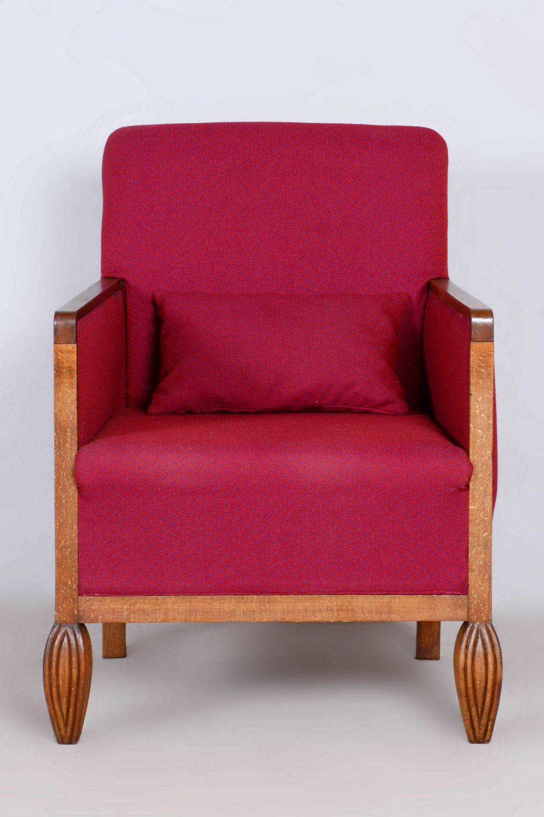 Restored Art Deco Red Armchair, Beech, Original Upholstery, France, 1930s photo 750.0