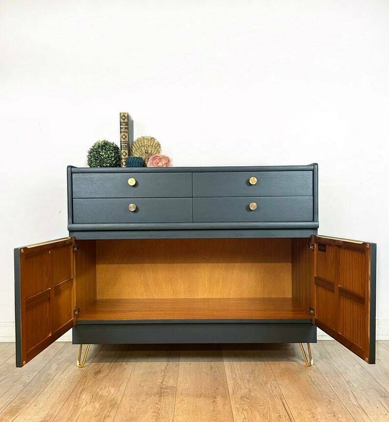 Blue Teal And Peacock Nathan Mid Century Cocktail Cabinet And Drinks Cabinet photo for sale