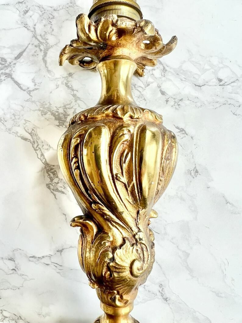 Old French Decorative Solid Bronze Lamp Foot Rococo Style Chateau Touch Golden Parisian Unique Bedroom Living Room Versailles Light photo for sale