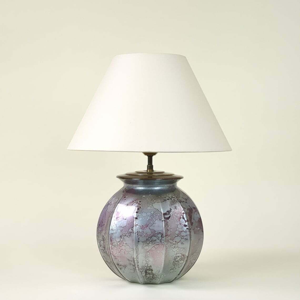 Vintage French 1980s Pink Lacquered Glass Boule Shaped Table Lamp, Original Lighting photo Lighting
