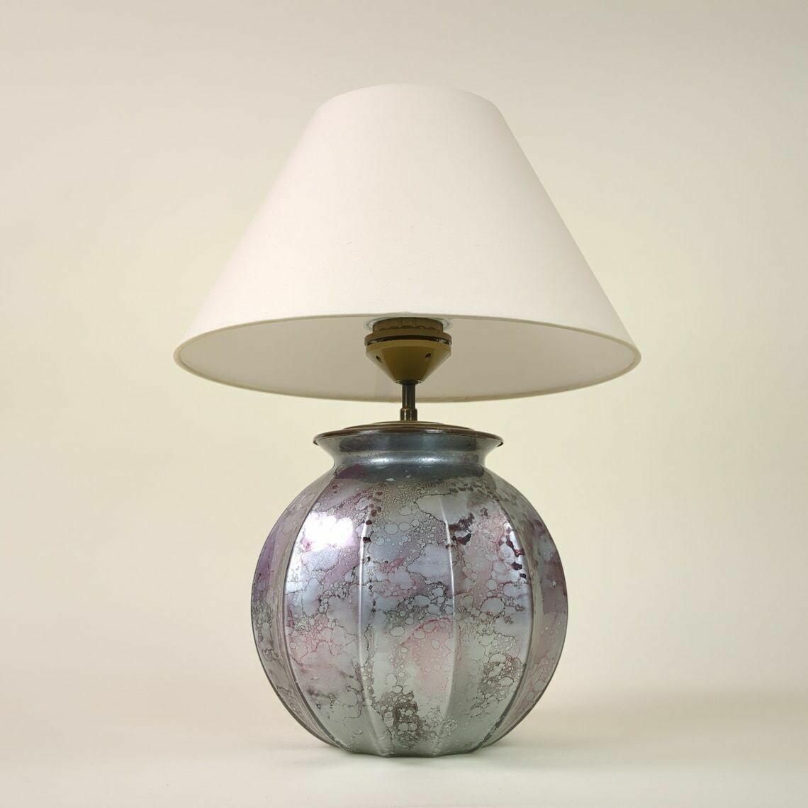 Vintage French 1980s Pink Lacquered Glass Boule Shaped Table Lamp, Original Lighting photo buy