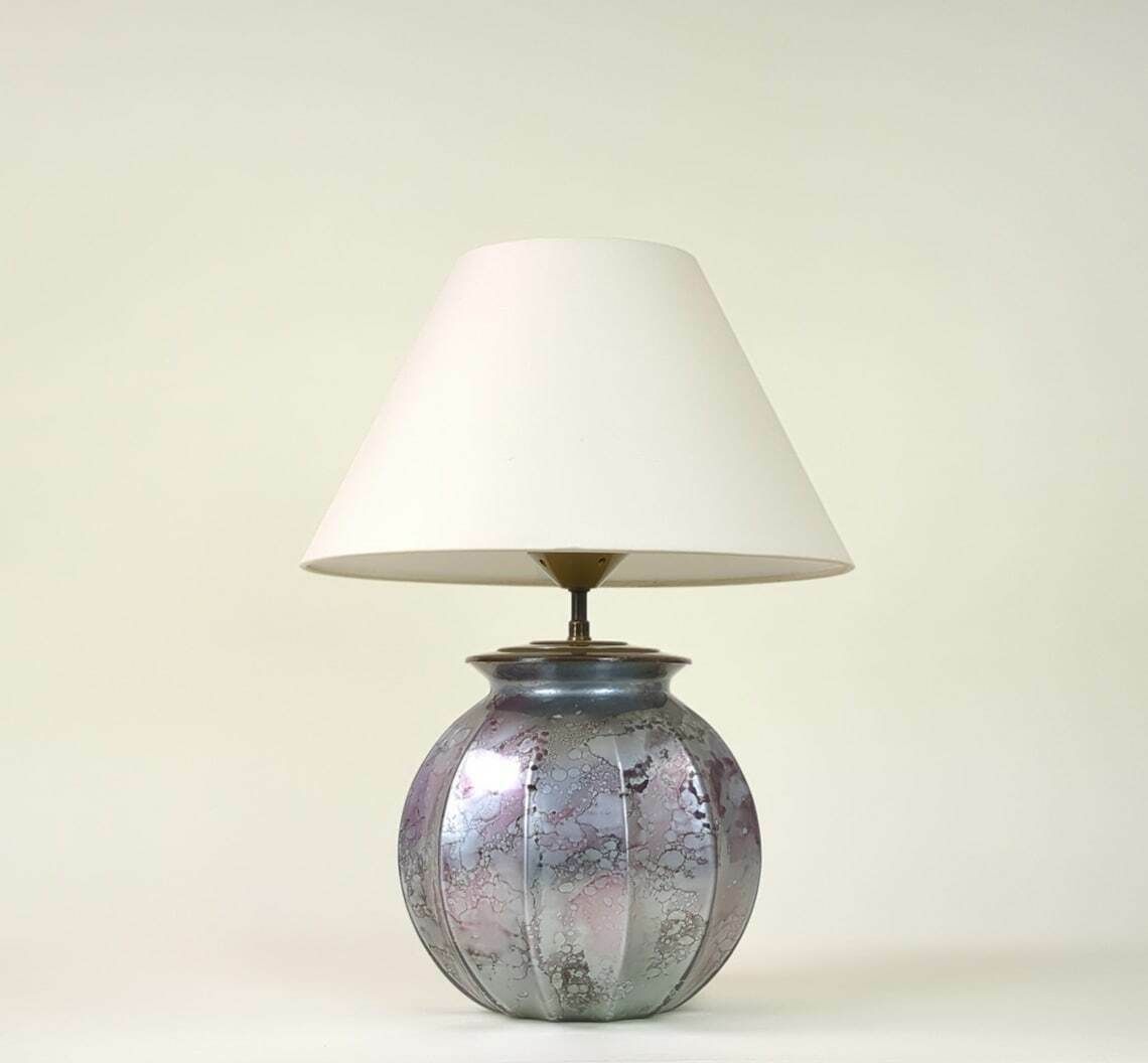 photo furniture Vintage French 1980s Pink Lacquered Glass Boule Shaped Table Lamp, Original Lighting