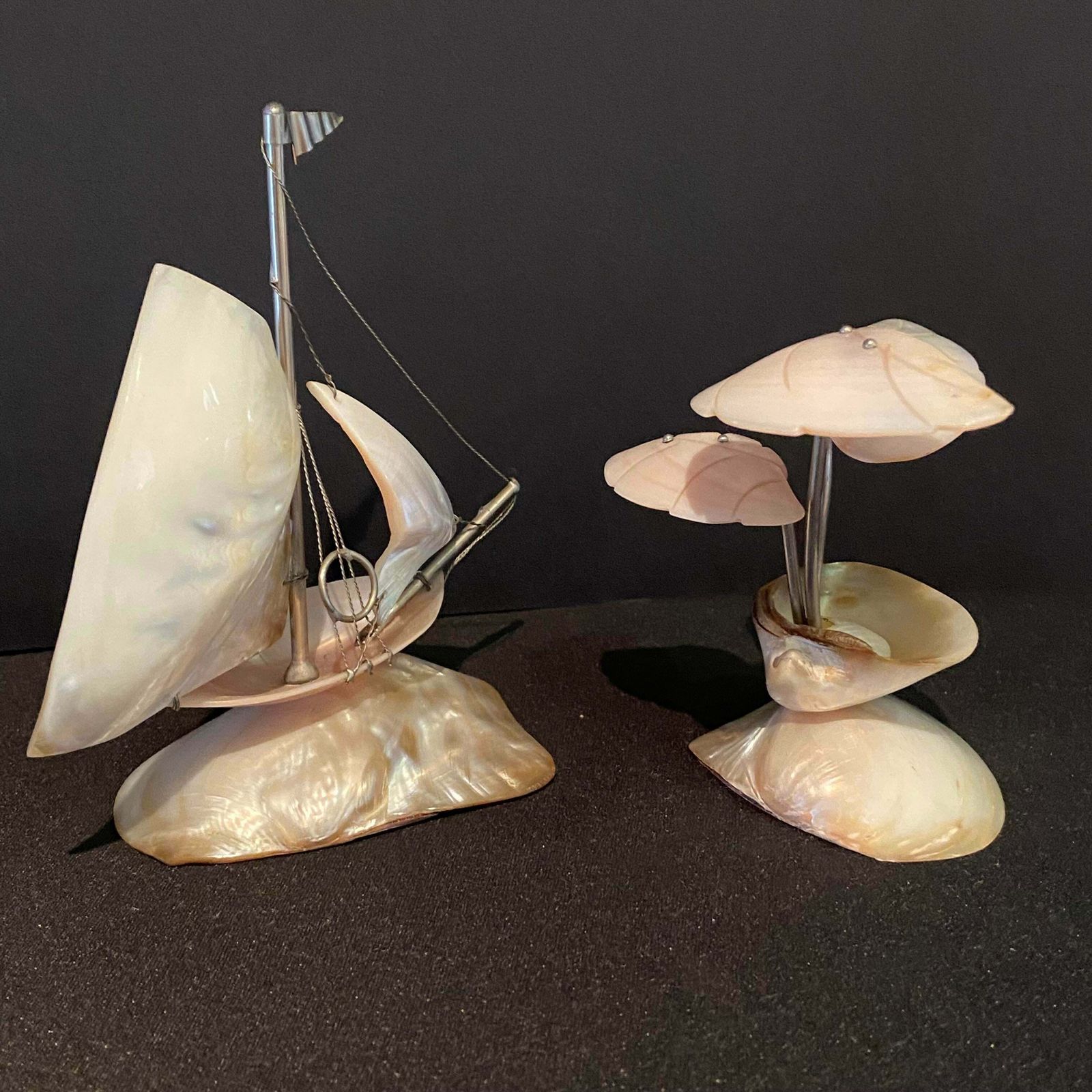 500.0 A Pair Of Early 20th Century Art Deco Spinnaker Sailing Yacht Sculpture And Tropical Tree photo