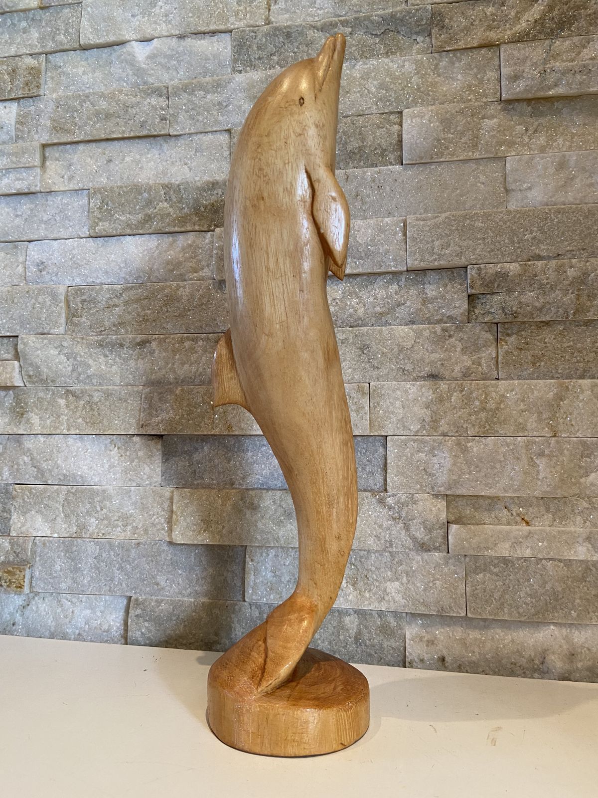 Vintage Large Golden Hardwood Hand Carved Dolphin Statue photo furniture