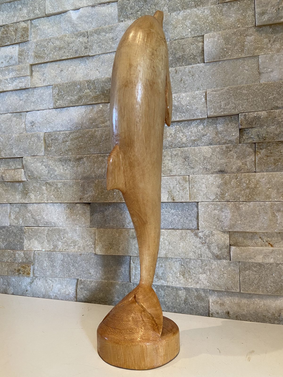 Vintage Large Golden Hardwood Hand Carved Dolphin Statue photo for sale