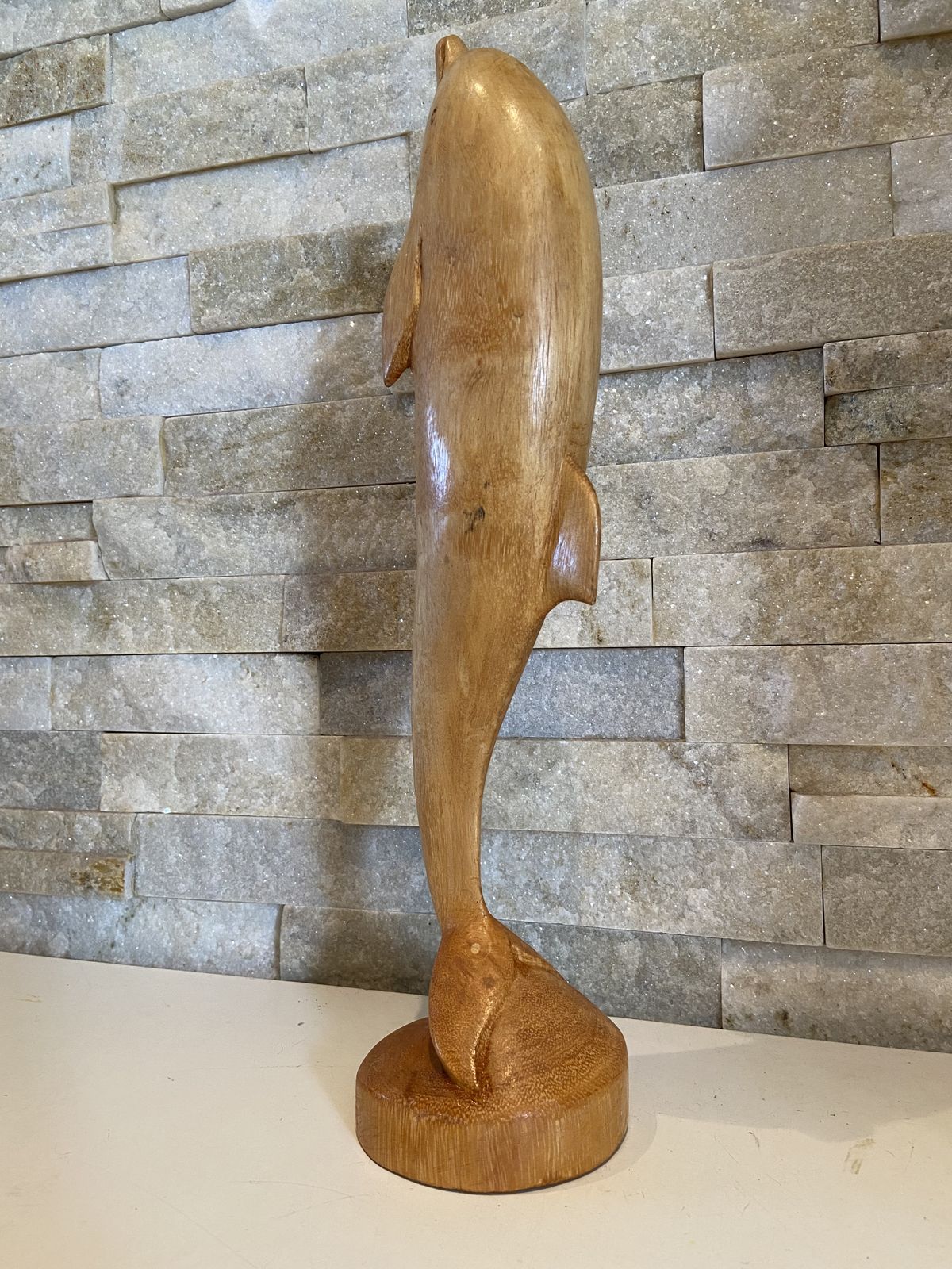 Vintage Large Golden Hardwood Hand Carved Dolphin Statue photo buy